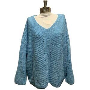 Style & Co Womens Blue Textured Knit V-Neck Sweater XL Relaxed Fit